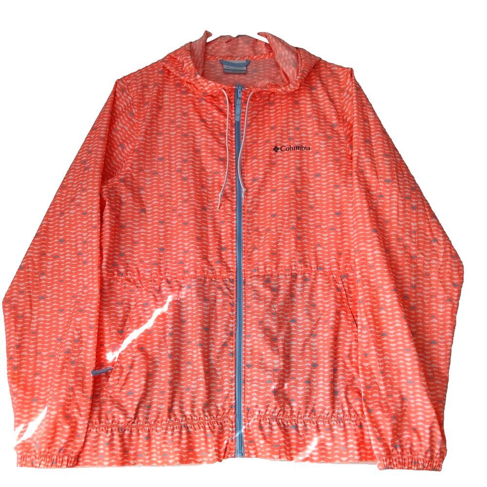 Columbia‎ Windbreaker Rain Jacket Womens Small Fall Leaf orange Hood Full Zip